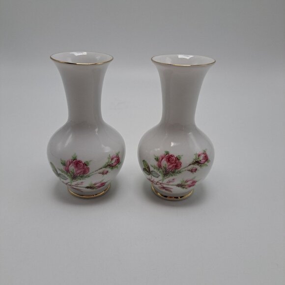 Zangenthal Bavaria Germany Miniature Porcelain Vases With Rose Design - Picture 1 of 8